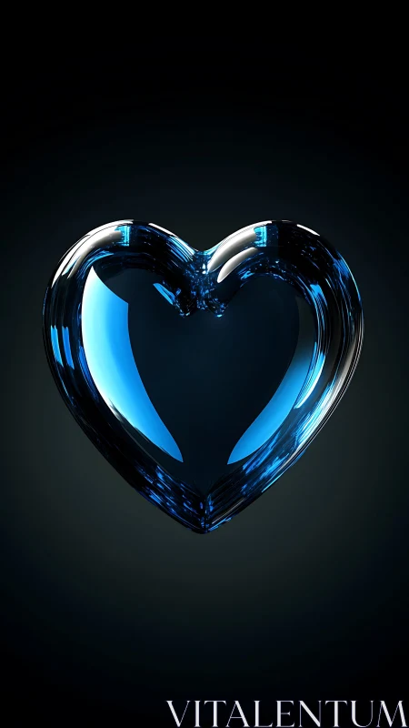 Blue Translucent Glass Heart with Caustic Light Refractions
