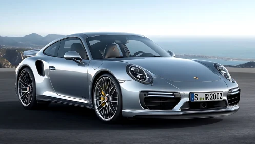 Silver turbo coupe slices coastal light like liquid chrome