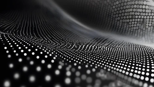 Dynamic Abstract Wave with White Dots on Black Background.