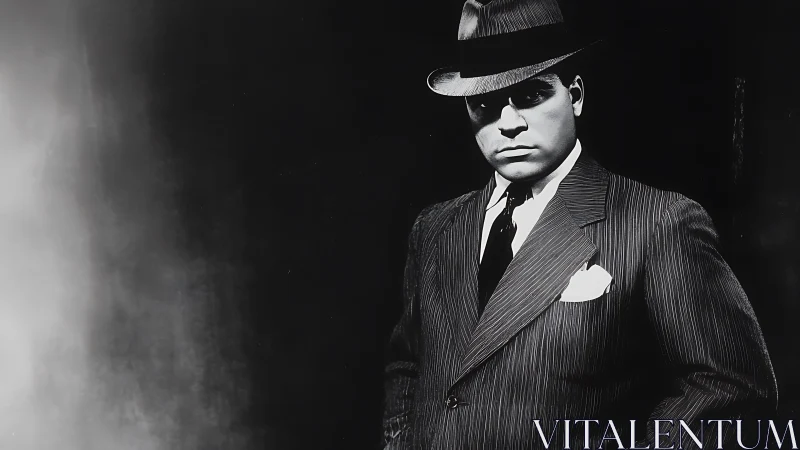 Cool suited figure in classic film noir style lighting.