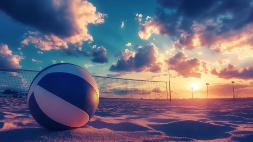 Beach volleyball dreams glow under a neon-soaked sunset sky