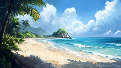 Tropical Coastal Paradise: Digital Rendering of Island Beach Landscape.