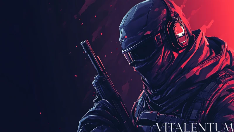 Neon armored soldier stands ready in bold sci fi shadows