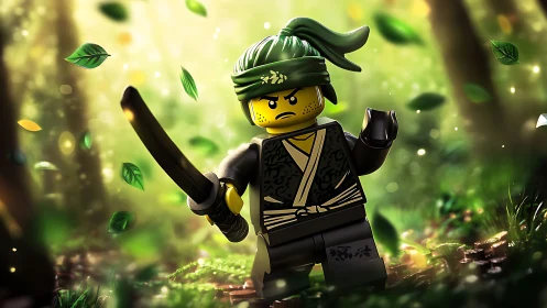 Leafstorm Lego ninja strides through glowing forest dojo.