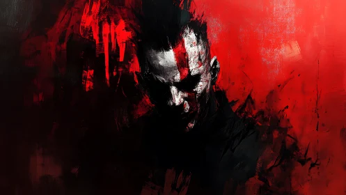 Expressionist portrait in red-black palette explores inner turmoil