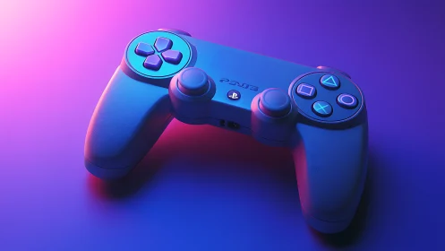 Neon-Rendered PlayStation Controller in Synthwave Gradient.
