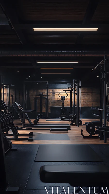 Industrial strength studio with precision-lit gym equipment.