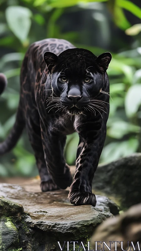 Black Panther in Jungle Undergrowth: Wildlife Portrait Study.
