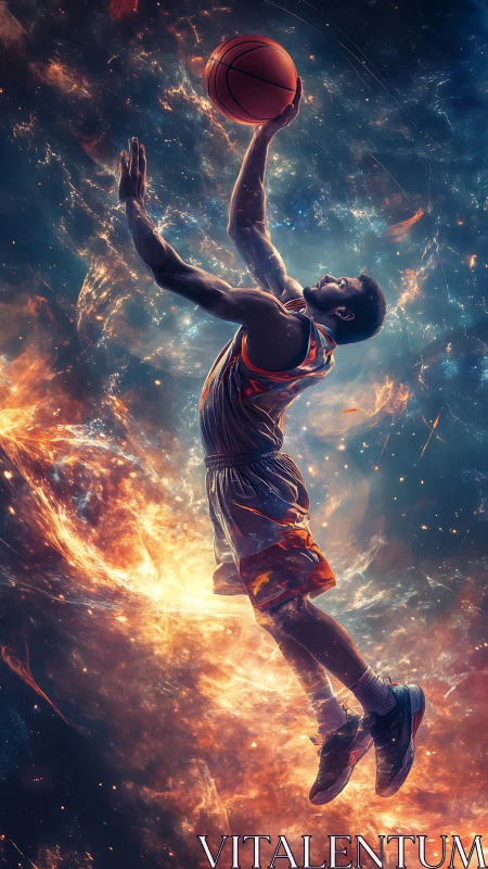 Cosmic vertical leap of basketball player in nebular plasma