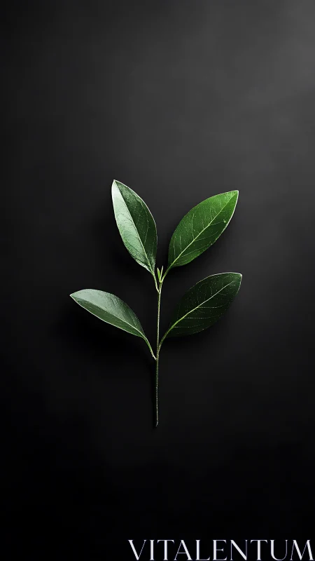 Solitary green sprig glows like quiet starlight on black.