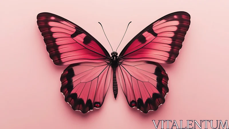 Pink butterfly specimen on monochrome pastel background.