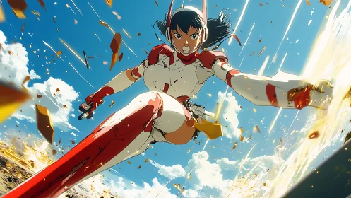 Sky-splitting sprinter dives through shattering golden debris