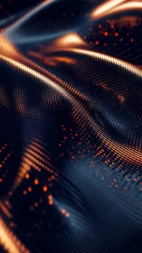 Parametric surface with orange light points and waves.