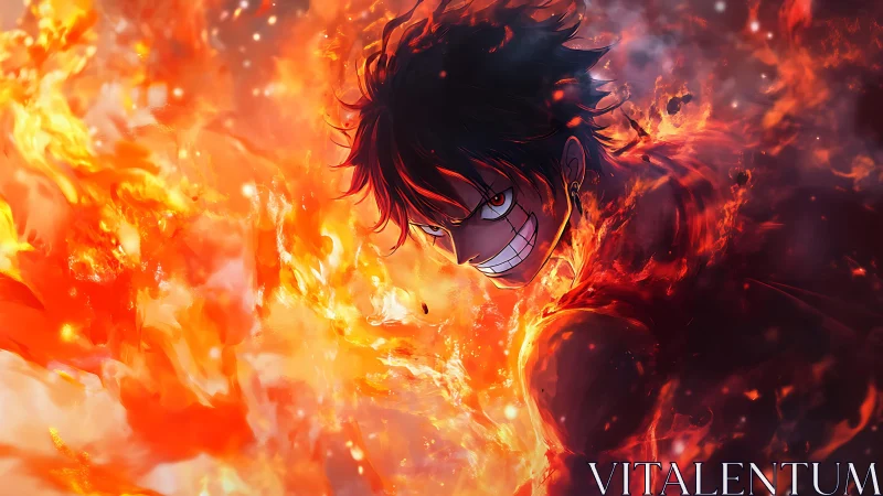 Incandescent anime combatant framed by turbulent plasma fields.