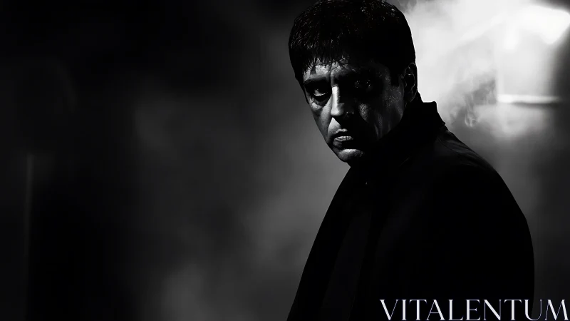 Brooding man in noir-style smoky low-key portrait.