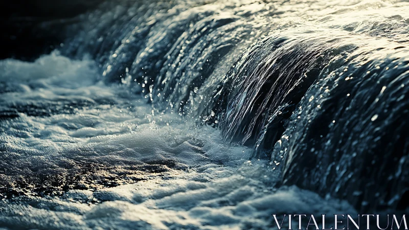 Quiet river cascade catching late afternoon light.