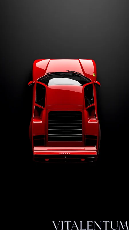 Iconic red supercar captured in stark top-down minimalism.