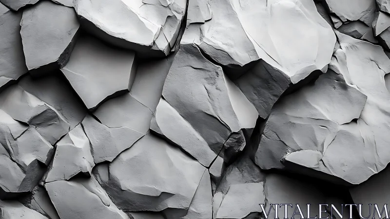 Abstract close-up of jagged stone wall in grayscale tones, modern style.