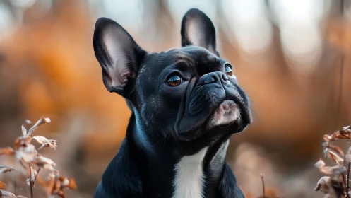 Black and white French bulldog is photographed outdoors