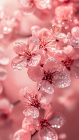 Pink Flowers with Water Droplets in Shallow Focus