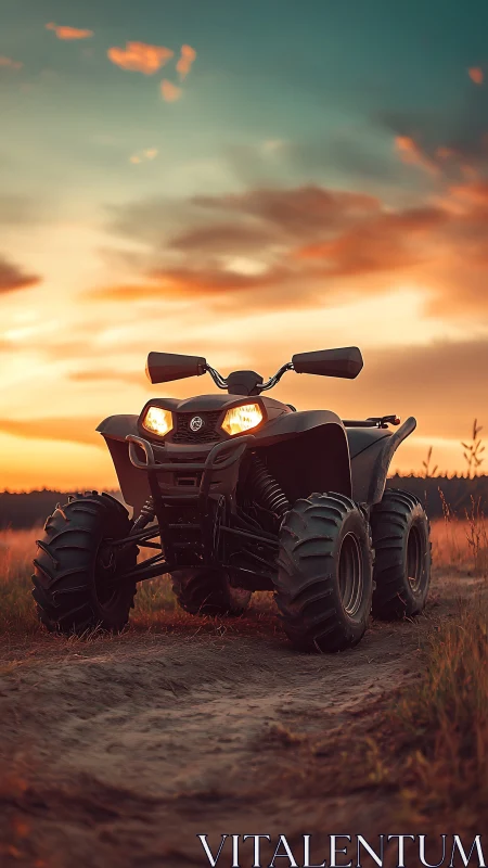 Sunset trail titan: rugged ATV poised for wild horizons.