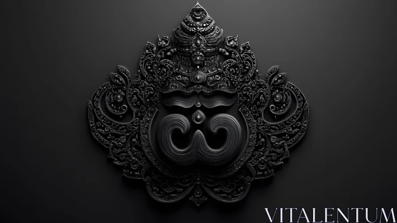 Ornate Black Thai Mask Wall Art in Modern Minimalist Style.