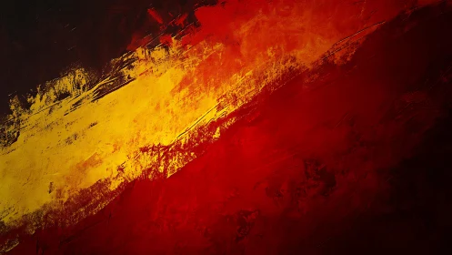Bold Abstract Painting with Red, Yellow, and Black Brush Strokes.