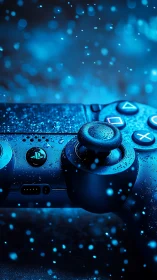 PlayStation Controller with Blue Digital Effect Background