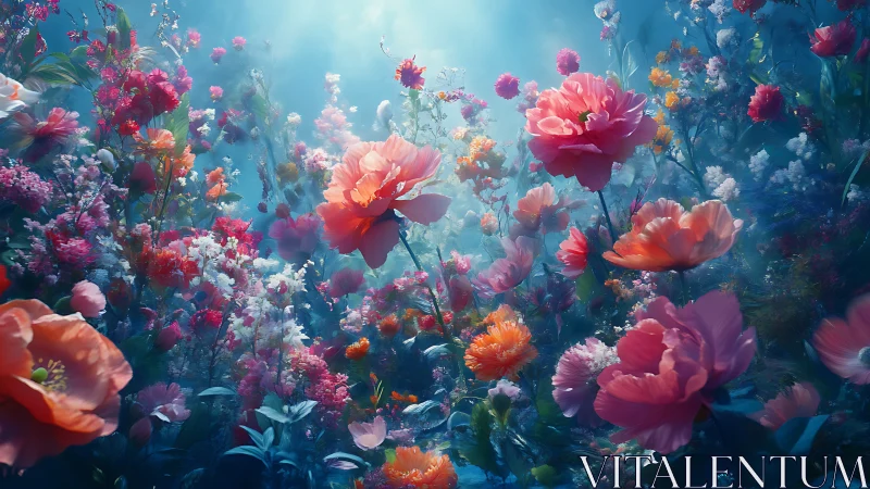 Dense floral field composed of pink, red, orange blooms