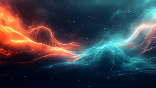 Dual energy waveforms collide in a nebular fluid dynamics field