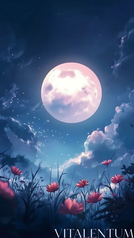 Moon-bloomed meadow dreaming under a softly glowing sky.