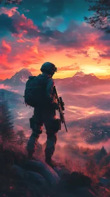 Solitary dusk sentry studies a dream-bright mountain valley