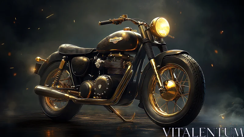 Photorealistic vintage motorcycle with cinematic rim lighting.