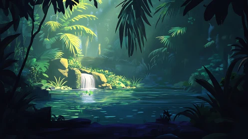 Hidden Paradise: A Waterfall's Glow Deep in the Jungle.