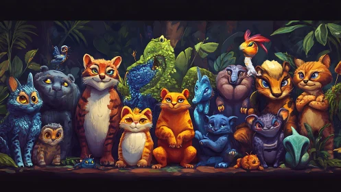 Stylized Fantasy Animals in Jungle Setting.