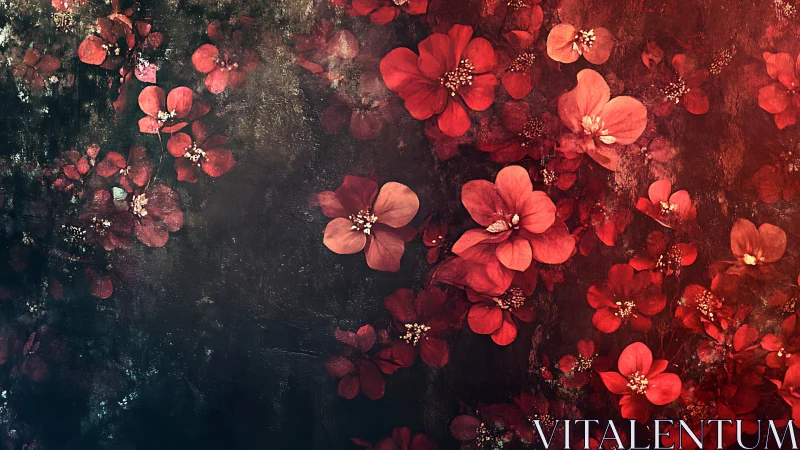 Crimson Blooms Dance Across Moody Canvas.