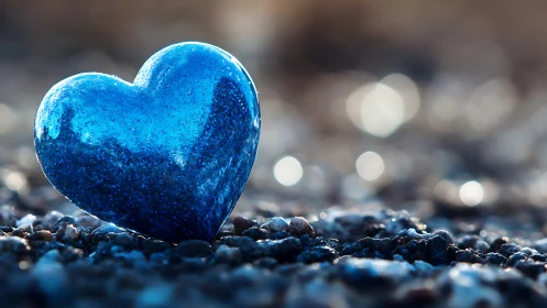 Luminous Azure Heart on Textured Ground: Macro Depth Study.
