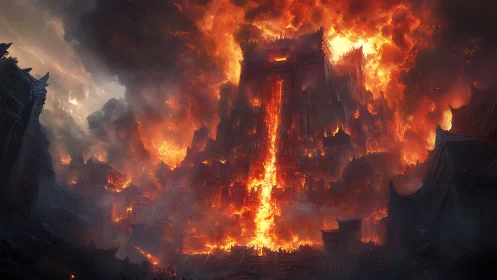 Inferno Castle: Medieval Fortress Engulfed in Apocalyptic Flames.