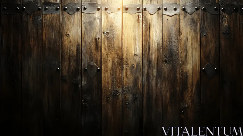 Weathered wooden gate glows softly in warm evening light