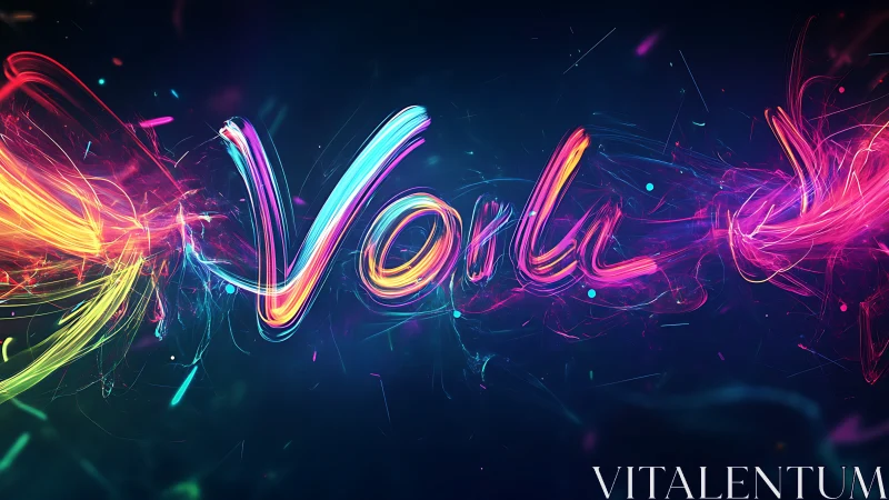 Neon light-painting typography spells Vorli in dynamic spectral strokes