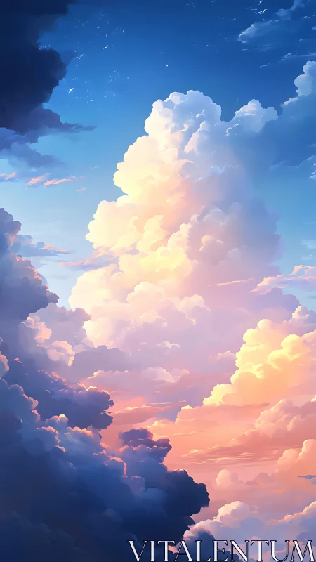 Sunrise kingdoms stacked in towering cotton cloud spires.