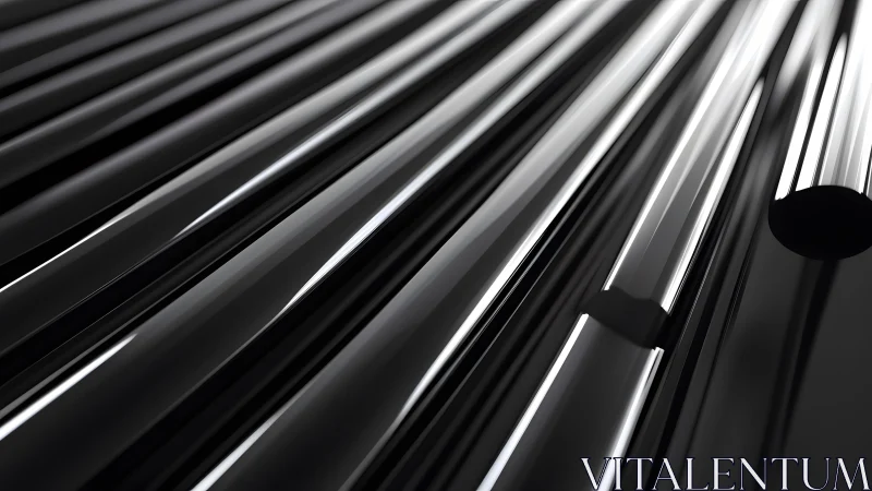 Shiny Black Metal Pipes in Abstract Geometric Arrangement.