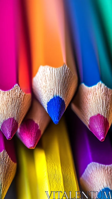 Colored pencil tips arranged in tight, vertical macro view