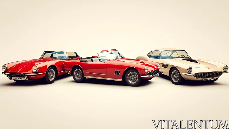 Classic convertibles line up in sleek studio lighting.