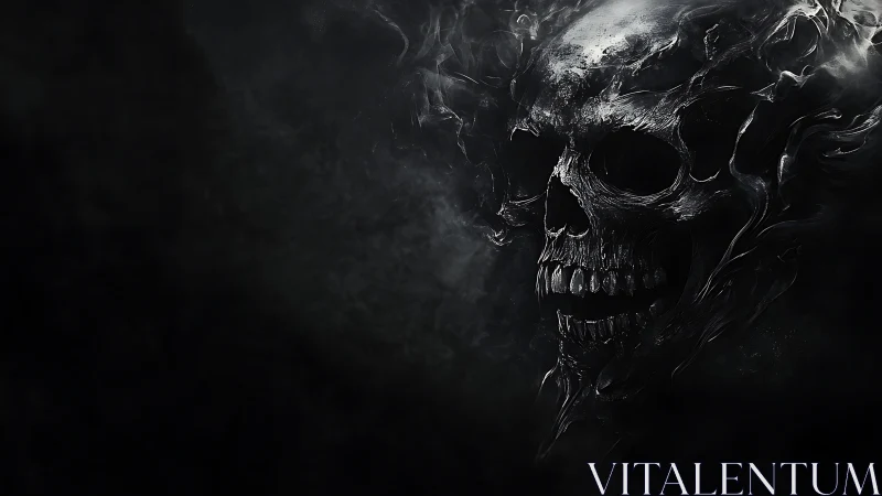 Smoke-twisted skull quietly erupts from the midnight void