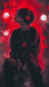 Midnight beats and red neon dreams in a quiet reverie.