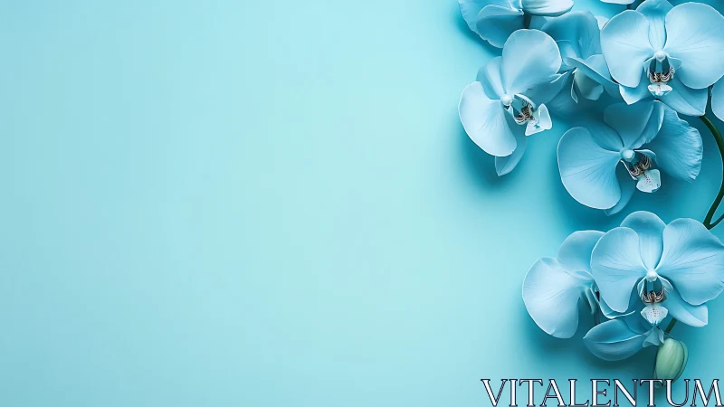 Blue Orchid Stems Against Turquoise Background.