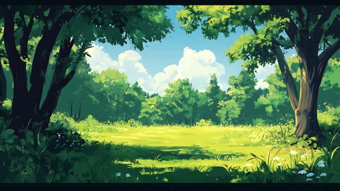 Sunlit Forest Clearing Where Nature Breathes Peacefully.