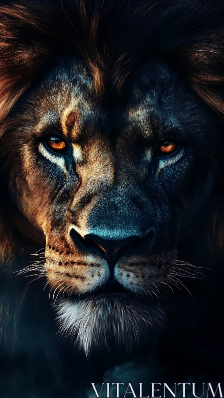 High-contrast leonine portrait with luminous spectral lighting.