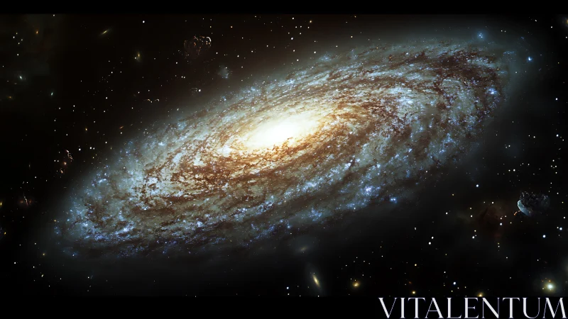 Spiral galaxy structure with dense stellar core in space.